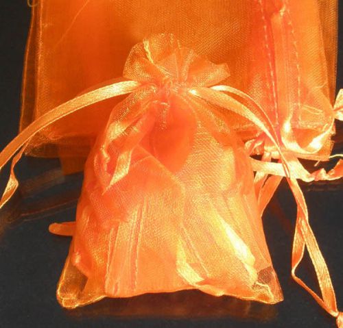 100pcs Orange Solid Organza Flare Wedding Gift Pouch Bags 2.7x3.5&#034;  Holiday Gift