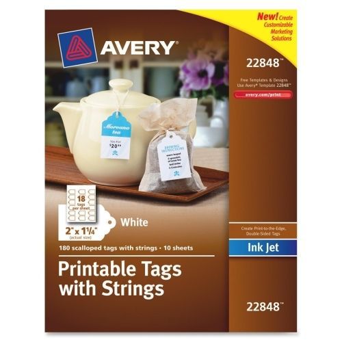 Avery inkjet printable tags with strings - 2&#034; x 1.25&#034; - 216/pack - white for sale