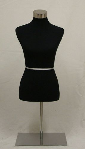 34&#034;26&#034;35&#034; FEMALE TABLE TOP BLACK MANNEQUIN DRESS FORM W/BRUSHED STEEL BASE (M)