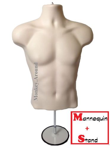 Nude male mannequin torso body dress form man display stand flesh shirt manikin for sale