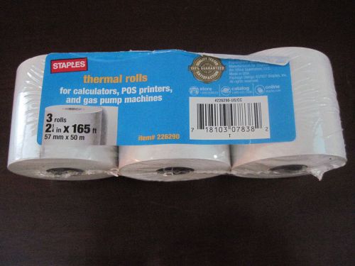 Staples® Thermal  2 1/4&#034; x  165&#039;, 3 Rolls for Calculators, POS Printers &amp; Gas Pu