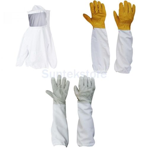 2 Pairs  Beekeeping Gloves+Jacket Veil Bee Protecting Suit Dress Smock Equipment