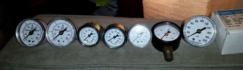 Lot of 7 100-200 psi Pressure Gauge- Ashcroft, Noshok, Norgren - brass 1/8&#034; &amp; up