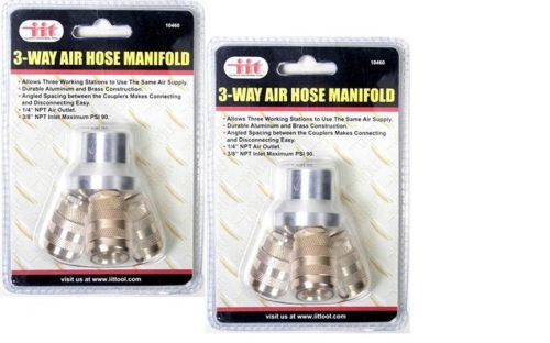 2 PACK 3 Way Air Hose Manifold Quick Connect Brass Couplers 1/4&#034; NPT QTY 2!!