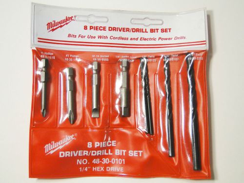 8 piece milwaukee no. 48-30-0101 driver / drill bit set 1/4&#034; hex drive for sale