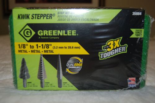 New greenlee 35884 3-piece step drill set 1/8&#034; thru 1-1/8&#034; hole 3 - 29 mm sealed for sale