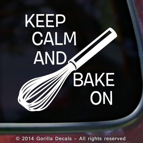 KEEP CALM BAKE ON Whisk Chef Cook Decal Sticker Car Wall Sign WHITE BLACK PINK