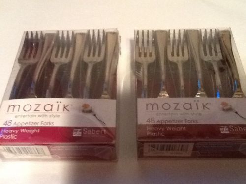 2 PACK 48pc ea. Appetizer Forks Heavy Weight Plastic Mini Silver hors d&#039;oeuvre
