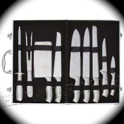 New Restaurant Quality 10 pc. Stainless Steel Chef Knife Set w/ Cleaver &amp; Case