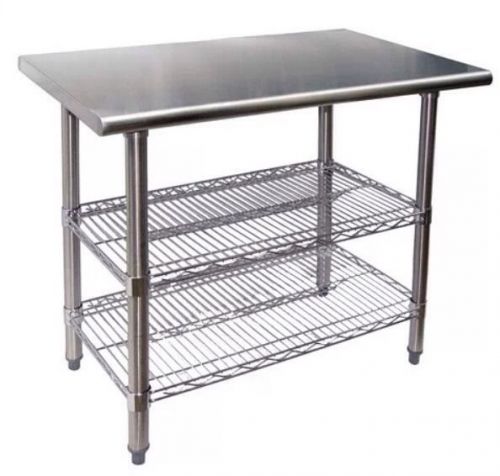 Stainless steel work table 30 x 72 w/ 2 adjustable chrome wire undershelf for sale
