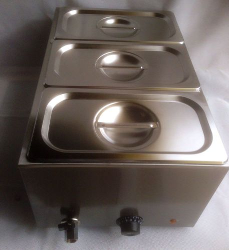 Bain Marie 3 Pots, Pans Electric Sauce Food Warmer Commercial Baine Stainless St
