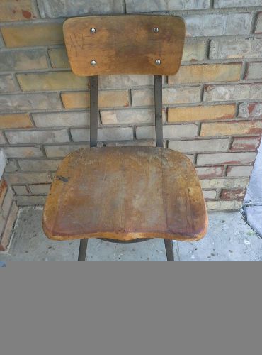 Vintage Adjustable Industrial Chair with wooden Seat &amp; Back &amp; Metal Frame