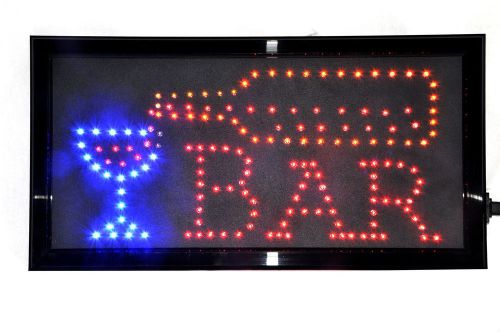 Animated Bar Bottle&amp; Glass Sign Rectangle LED Neon Light Bar Open Sign 19&#034;x10&#034;