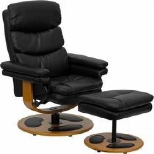 Flash Furniture BT-7828-PILLOW-GG Contemporary Black Leather Recliner and Ottoma