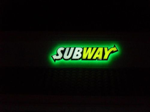 SUBWAY GLOWING SIGN 9.5 x 38&#034; LED Sign with Green Backing