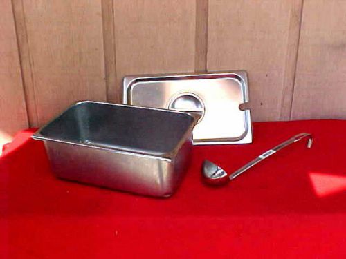 Commercial stainless steel pan with slotted lid and 6 oz. ladle for steam table for sale