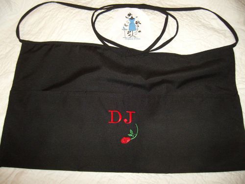 Black server waist half apron with name &amp; rose waitress cafe bar waist apron for sale