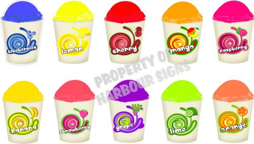 all 10 flavors (6&#034;x4&#034; each) Decals Shave Ice Italian Hawaiian Concession Sticker