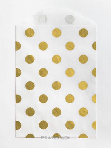 25 Tiny White and Metallic Gold Polka Dot Paper Bags - 2.75 x 4 inches