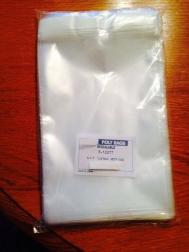 Sealed Bag Of 100 Count Resealable Polybags 5X7inches 1.5 mil.
