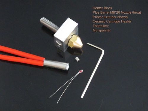 0.4mm Nozzle+Heater Block+throat+Heater+Thermistor+Tape ---3D Printer Mendel Kit