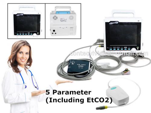 5-parameter(ecg nibp spo2 pr etco2) portable patient monitor,factory promotion for sale