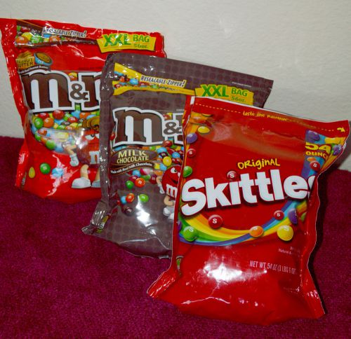 Skittles 54 oz. bag, M&amp;M&#039;s Chocolate 56 oz. bag &amp; M&amp;M&#039;s Peanut Butter 50 oz. bag