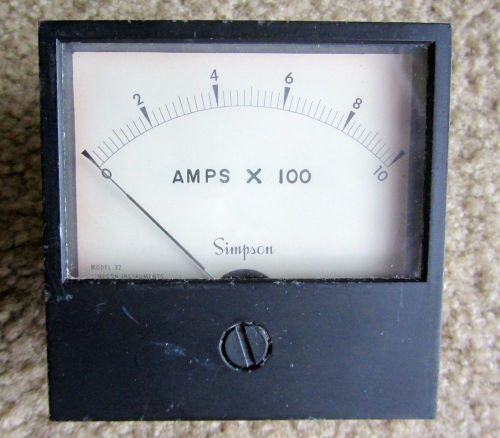 Vtg SIMPSON INSTRUMENTS Model 32 AMP METER Analog Amperes Panel Gauge 1-10 X 100