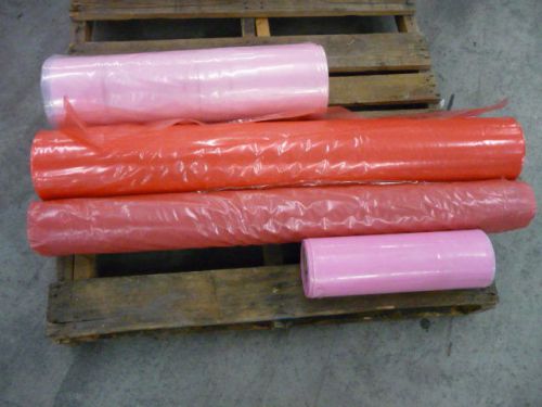Assorted lot of pink anti-static poly tubing rolls 4 rolls 15&#034; 24&#034; 42&#034; wide for sale