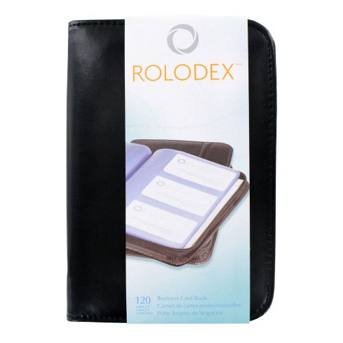 Rolodex Faux Leather Business Card Book with Zipper, 120-Card, Black (66490)