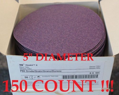 3M Hookit 735U Clean Sanding Disc, Grade P80, 5&#034; QTY 150 - GREAT DEAL !!