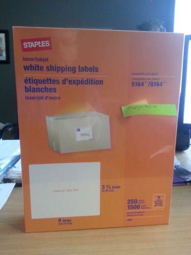 White Inkjet/Laser Shipping Labels, 3 1/3&#034; x  4&#034; / 600/Box  = Avery 5164/8164