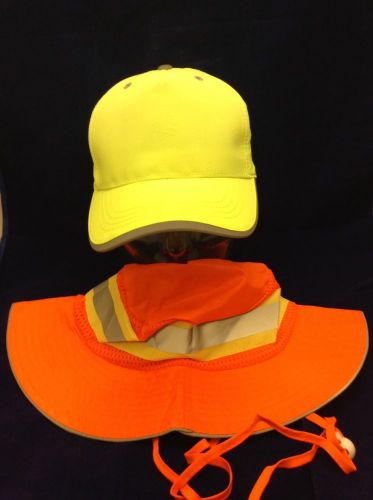 New lot of reflective hi vis safety yellow hat &amp; orange boonie hat construction for sale