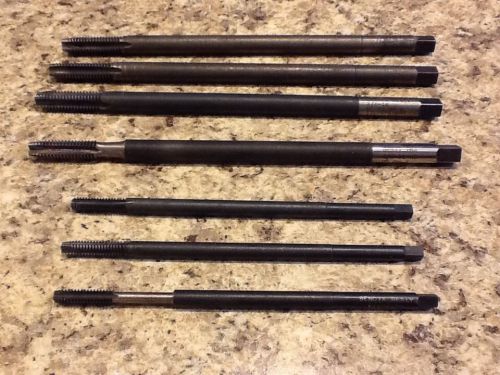 Lot of 7 bendix besley cast iron long thread taps 3/8 - 16 &amp; 1/4 - 20 for sale