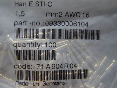 Harting han e sti-c 1,5 mm2 awg 16 male crimp contact 09330006104 for sale