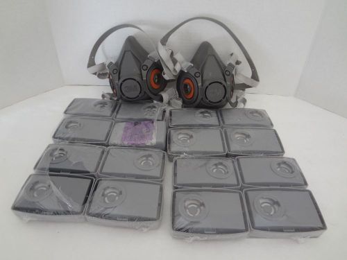 Lot: Two 3M 6300 Large Half Mask Respirators &amp; 8 Pair 7093 Particulate Filters