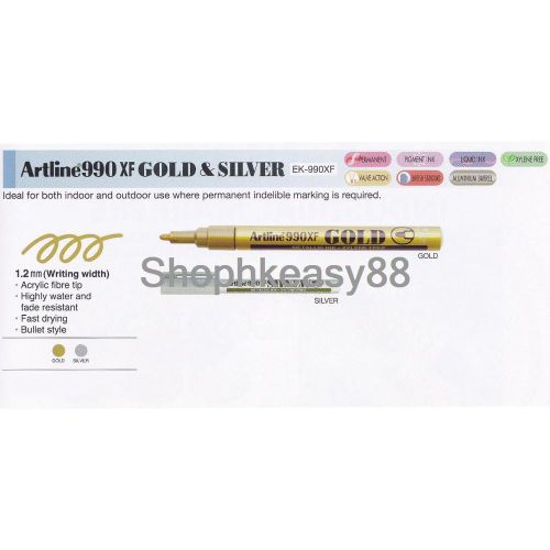 12x Artline 990XF EK-990XF 1.2mm Bullet Nib Metallic Gold Silver Ink Marker
