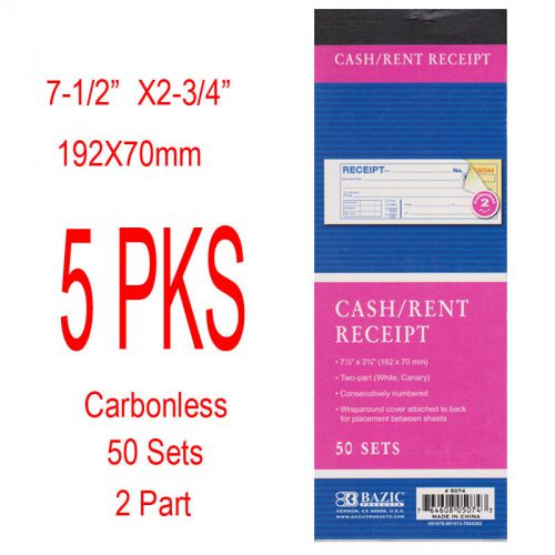 5 Pcs 2 Part Carbonless Cash/Rent Receipt Books Forms Invoice 50 Sets