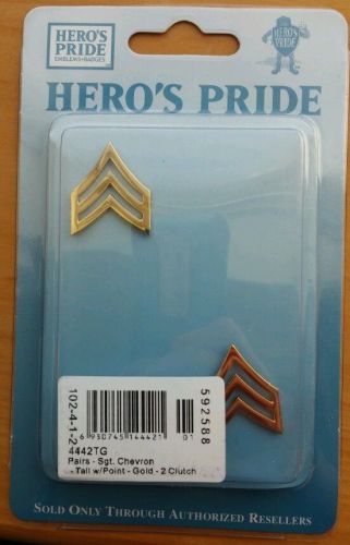 NEW Hero&#039;s Pride 4442TG Pin Pairs SGT Chevrons Tall w/ Point Gold 2 Clutch