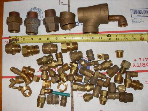 Lot vintage copper &amp; brass fitting dielectric union, reducing tee, 45/90 elbows for sale