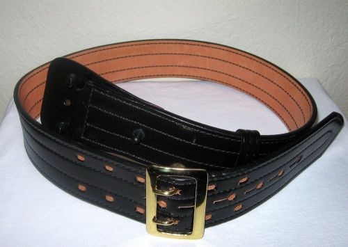 New! Don Hume Black Leather Duty Belt with Solid Brass Buckle Size: 36 REG, B101