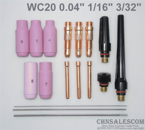 17 pcs tig welding torch kit  wp-17 wp-18 wp-26 wc20 tungsten 0.04&#034; 1/16&#034; 3/32&#034; for sale