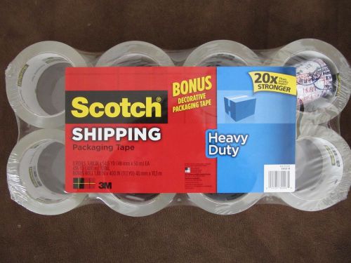 Scotch Shipping Packaging Tape Heavy Duty 3M 8 rolls BONUS Decorative Tape