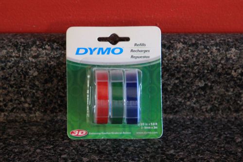 3 Roll Dymo 3/8&#034; Glossy Labels Embossing Refill Tapes (Red, Green &amp; Blue) *9mm