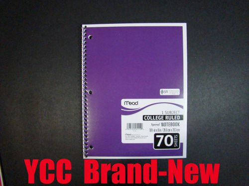 Mead Spiral Notebook,1subject,70sheets,college ruled,purple cover,10.5x8in,1pk