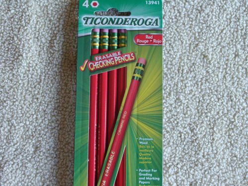 12 PENCILS Ticonderoga Erasable Checking Pencils,  Pre-Sharpened, 4/Pack, RED X3