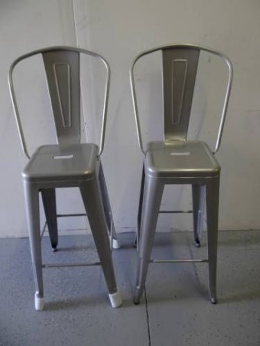 2 BRAND NEW IN BOX SILVER Tolix Marais Style Counter Bar Stool w/Back Chair
