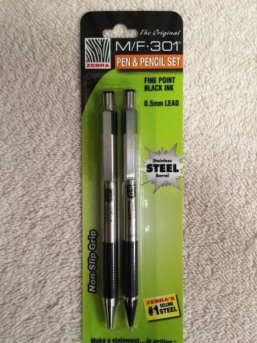 Zebra, Ball Point Pen/Pencil Set.  M/F 301 Fine Point Black Ink 0.5mm Lead