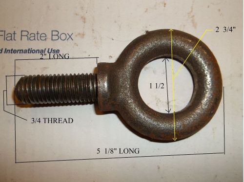 Eye bolt 3/4-10 thread 2&#034; long thread 5 1/8&#034; length 1 1/2&#034; hole lift shank hoist for sale