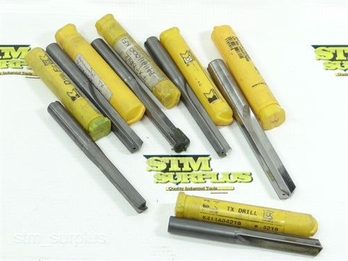 LOT OF 6 SOLID CARBIDE KENNAMETAL STRAIGHT FLUTE DRILLS 1/2&#034; TO 9/16&#034;